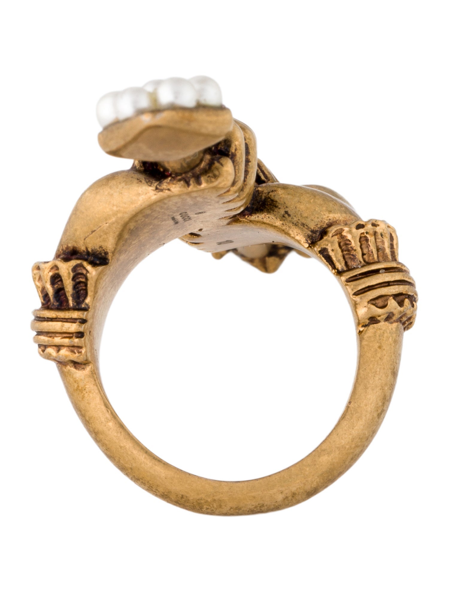 Gucci Faux Pearl Hand & Arrow Cocktail Ring